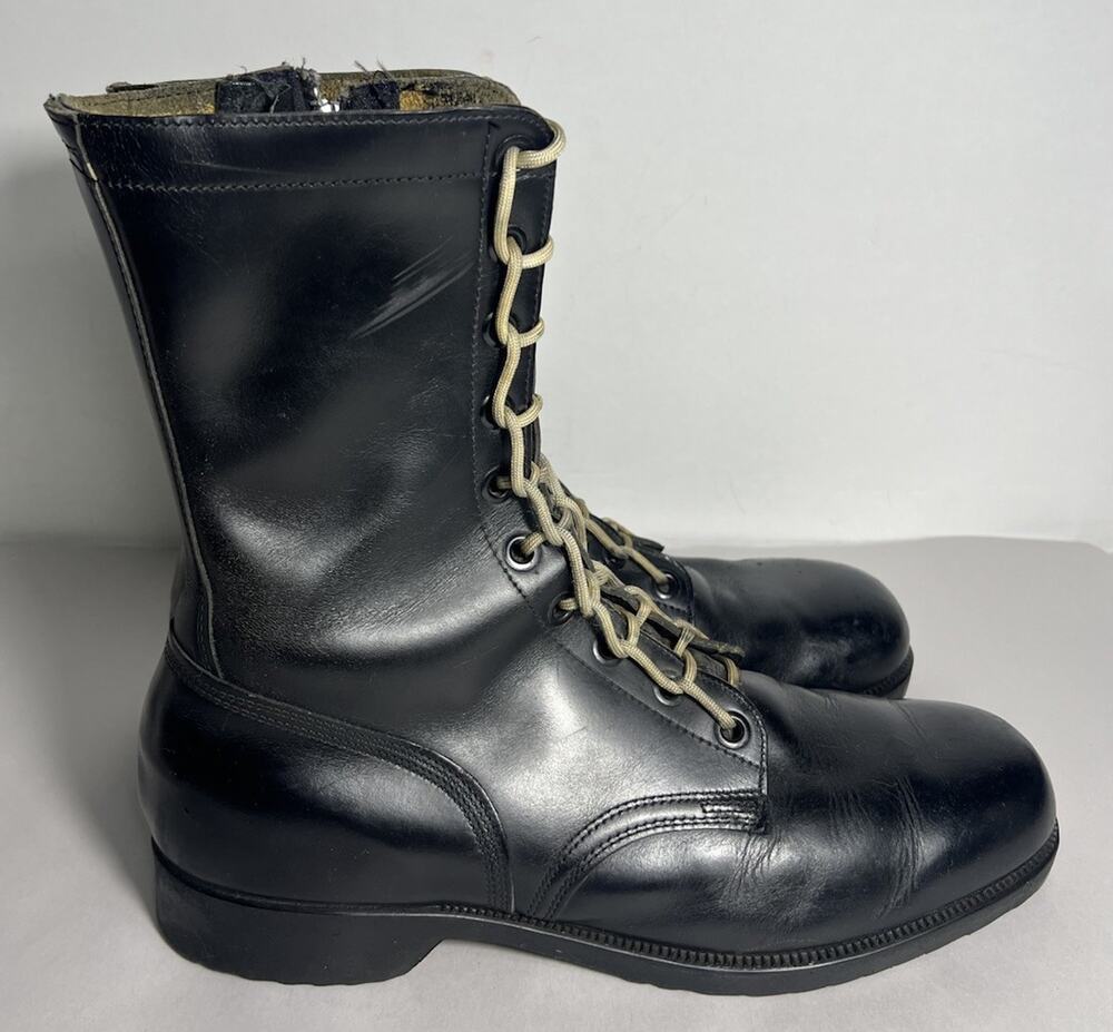 Vintage Genesco CIC Black Military Combat Boots Size 12.5 R Waffle Sole Side Zip